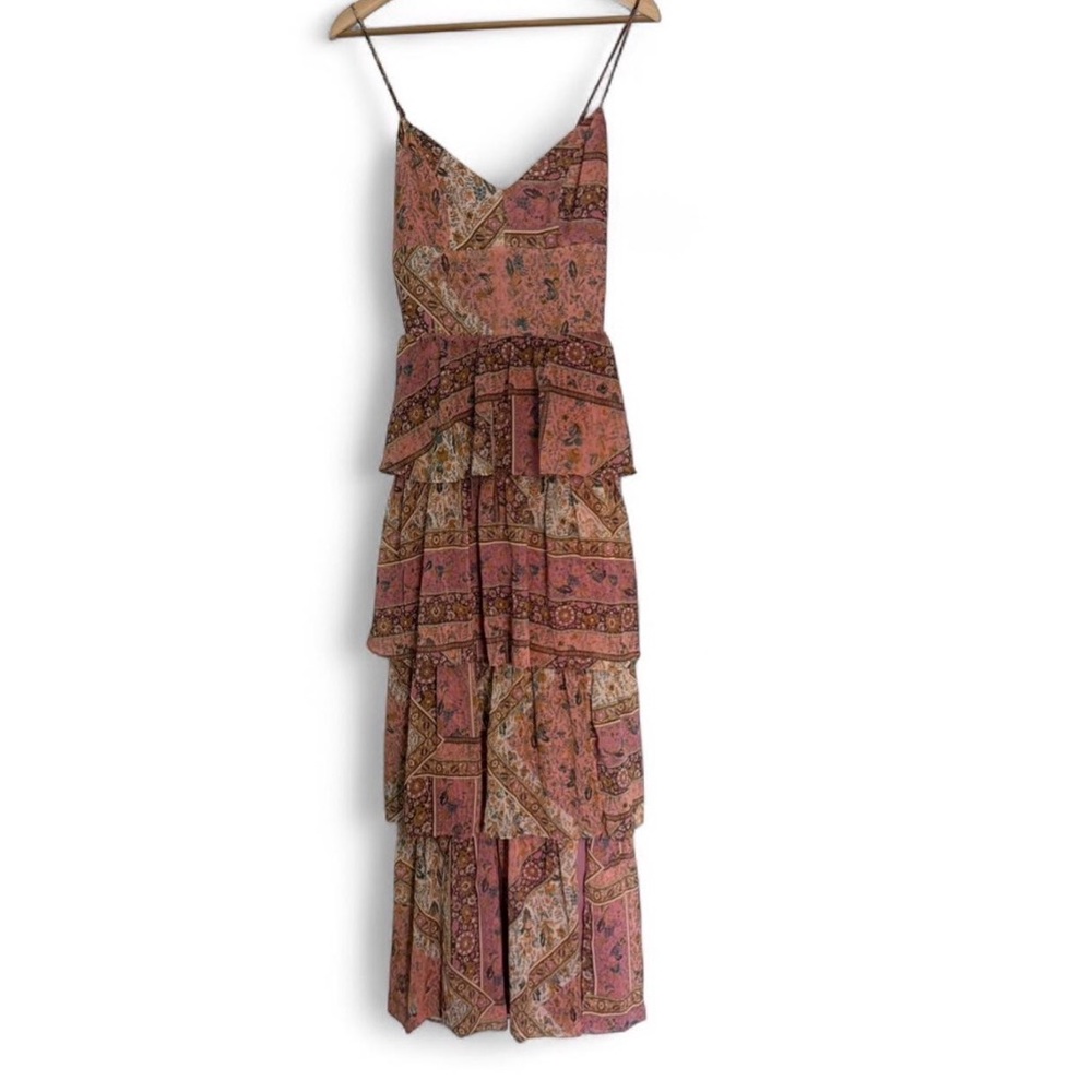 Olivaceous Dusty Rose Floral Tiered Maxi Dress Size M Boho Summery Vacation